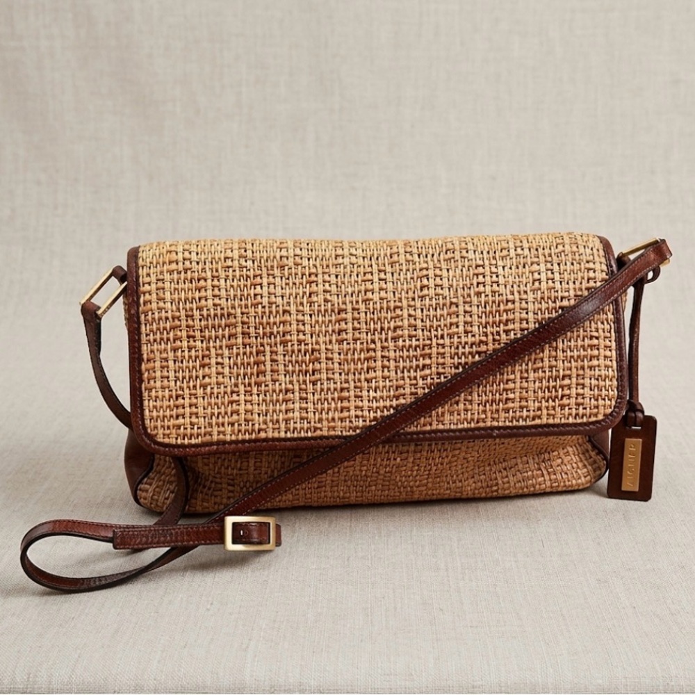 Vintage Etienne Aigner Woven Straw & Leather Shoulder Bag